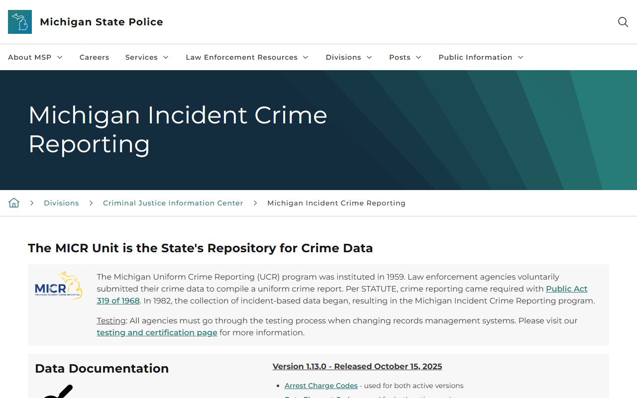 Michigan Uniform Crime Reports database for police blotter statistics
